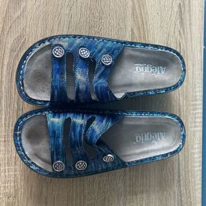 Alegria Fiona FIO-140 Blue Leather Slides Sandal Women's Size 38 us woman size 7
